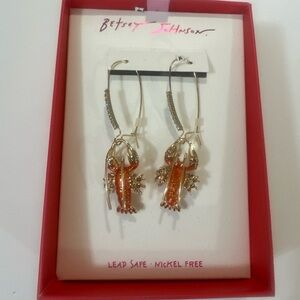 Betsey Johnson Gold-tone Orange Lobster Drop Earrings with Rhinestones